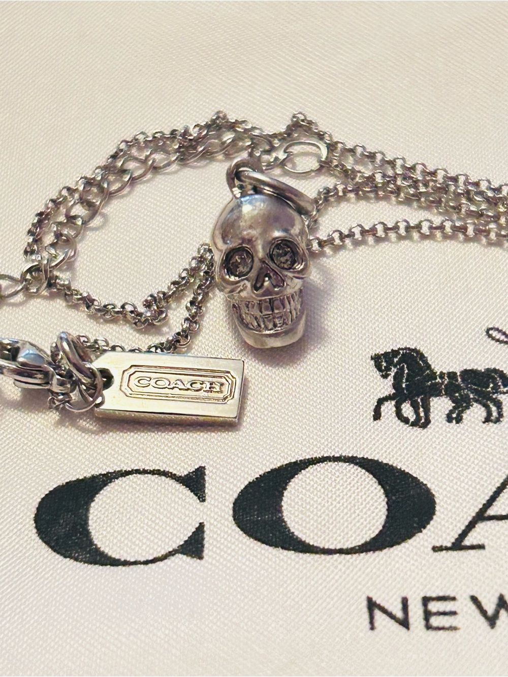 NWOT RARE Coach Y2K Silver Swarovski Skull Necklace - Picture 10 of 13